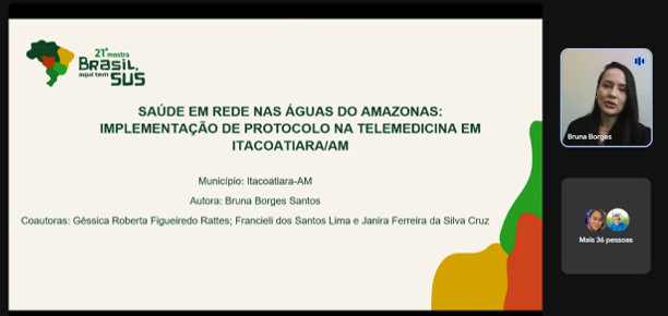 Apresentação da Dra. Bruna Borges durante a webconferência sobre telemedicina no interior do Amazonas
